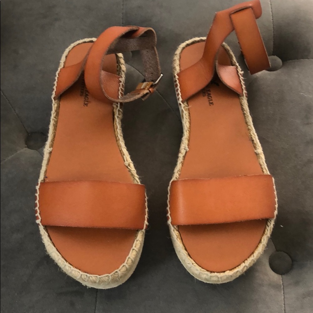 Brown platform ankle strap sandals